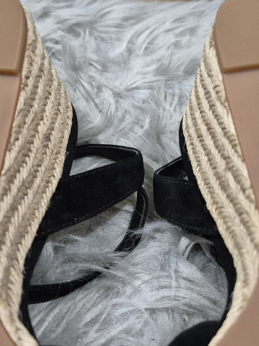 COLE HAAN Women's Black Suede Strap Espadrille Wedge Sandals Size 7.5B